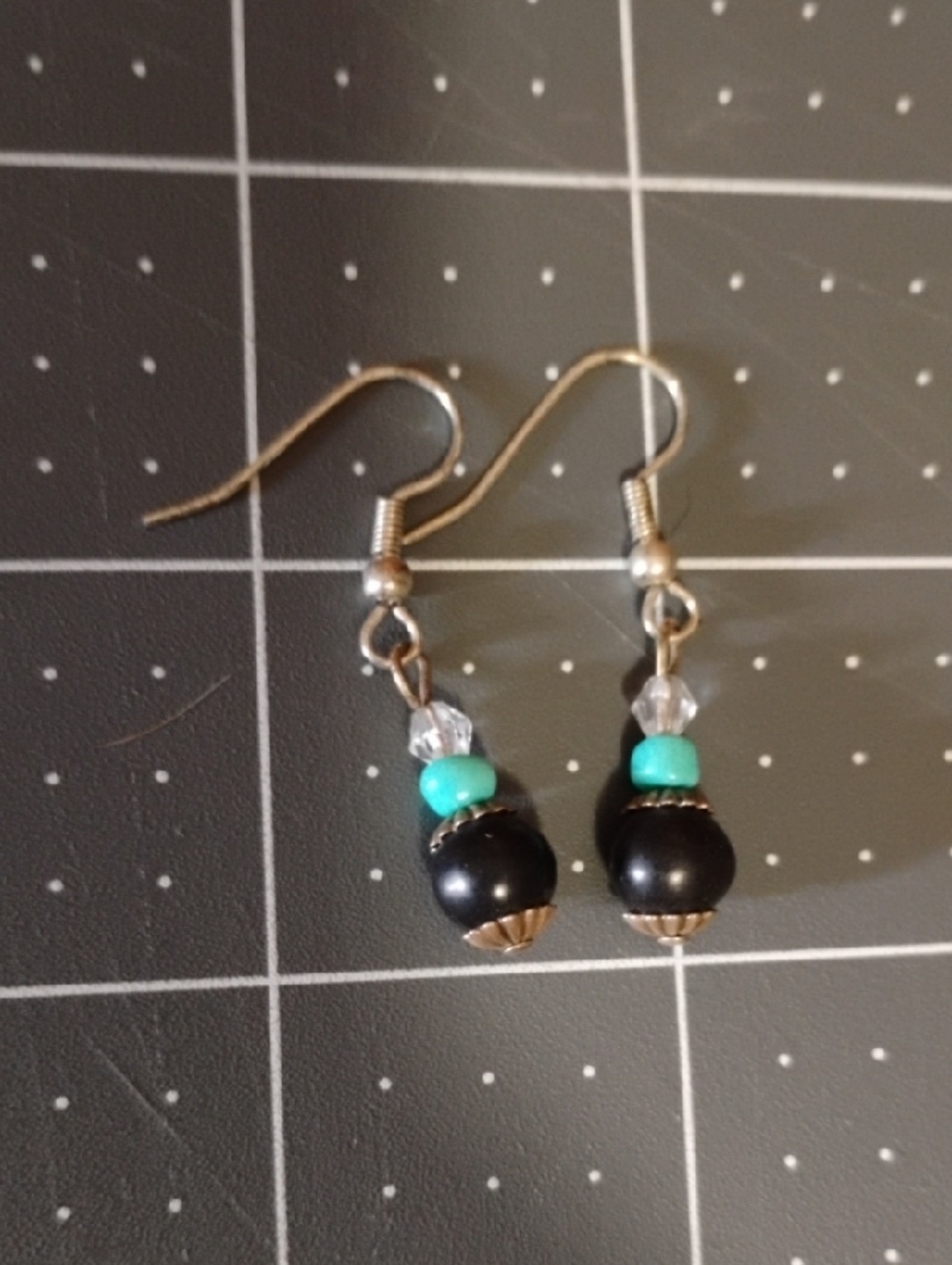 Handmade Black and Turquoise Bead Drop Earrings